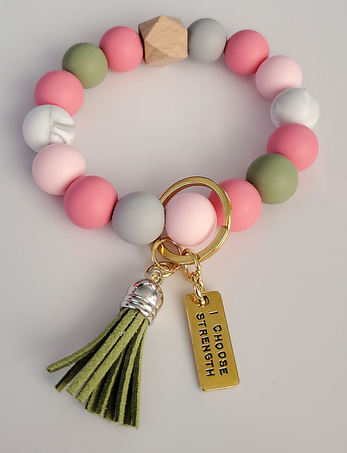 Soft Pink and Green Silicone Keychain
