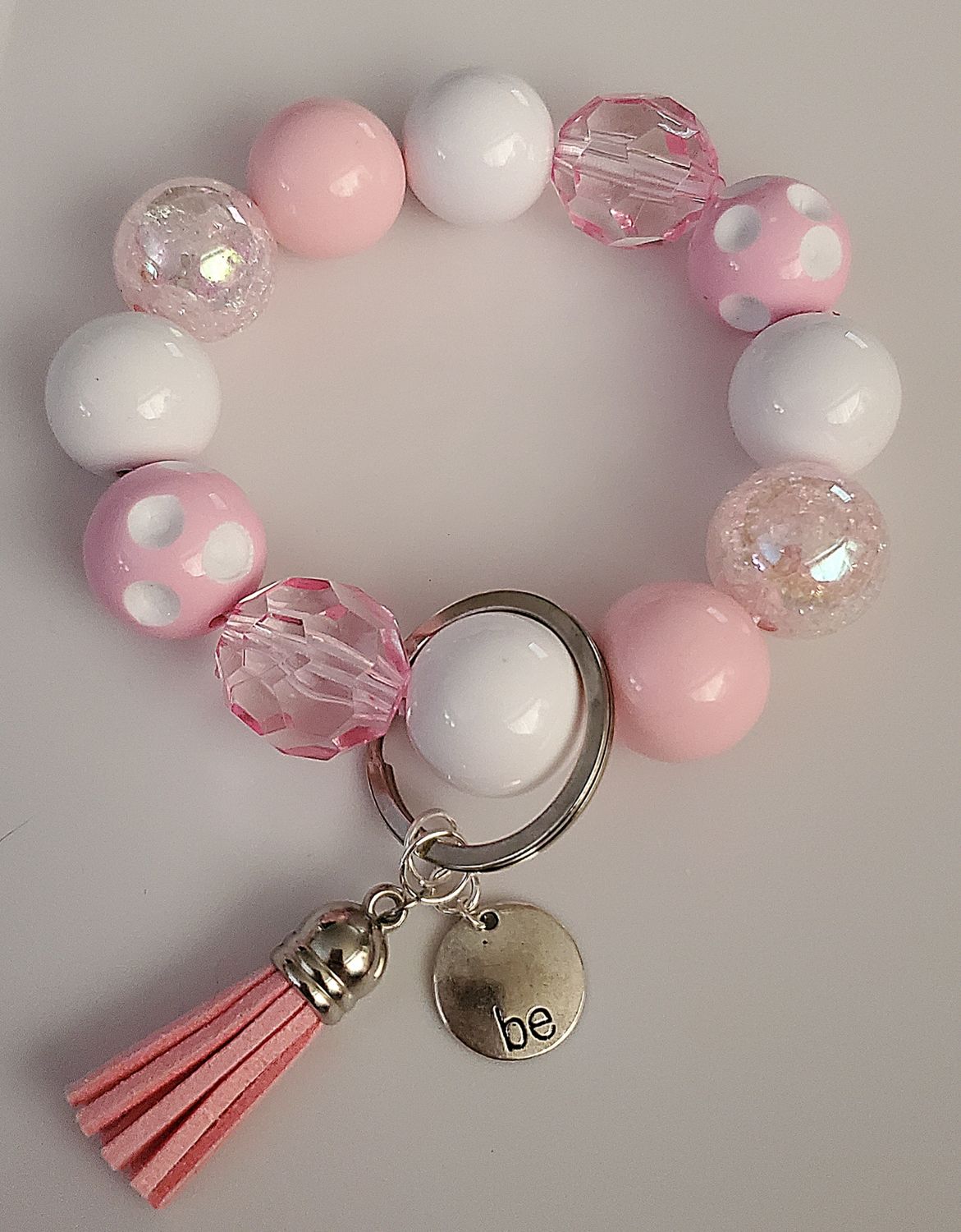 Soft Pink Glam Bubblegum Bead Keychain