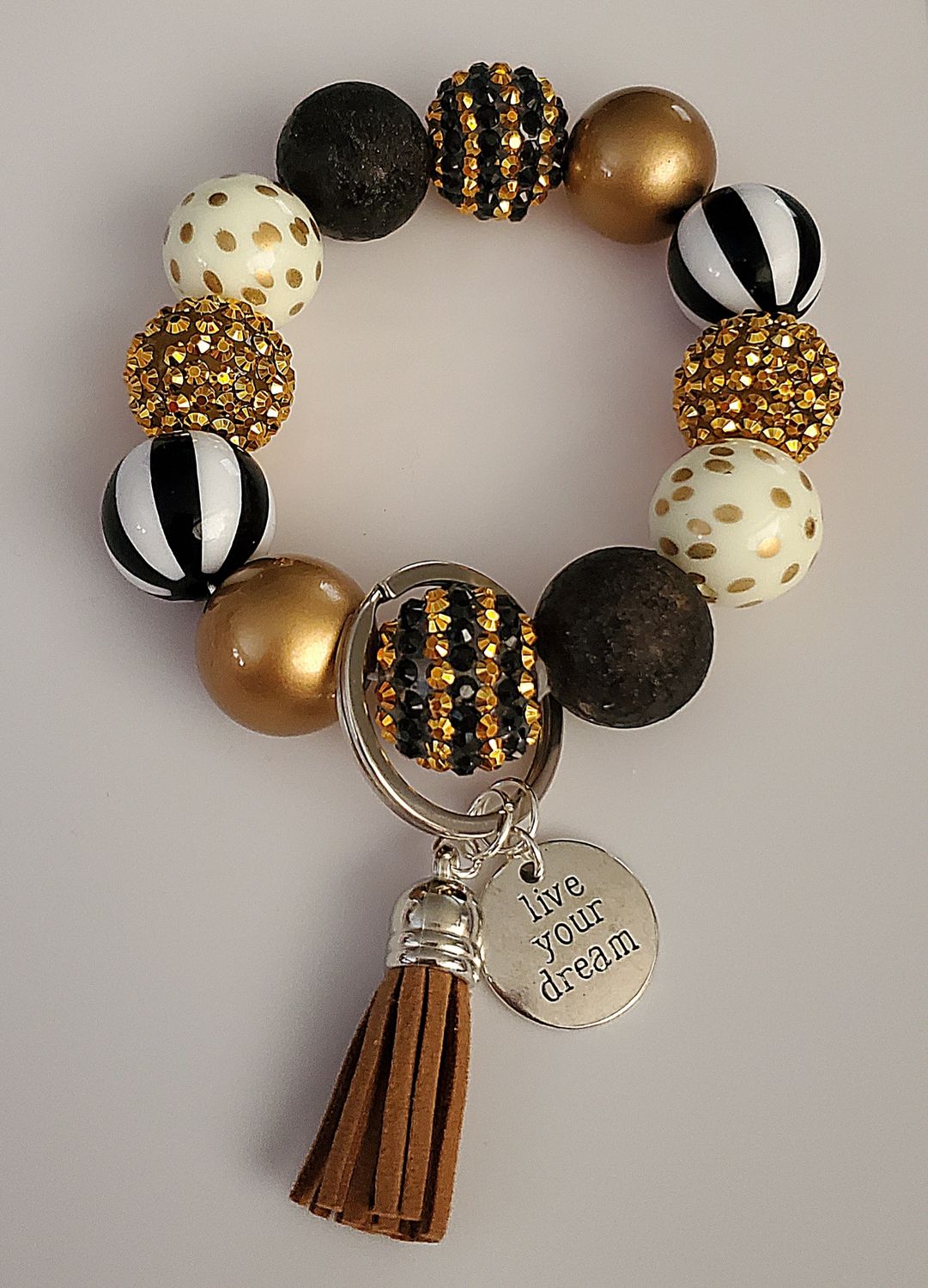 Old Hollywood Glam Gold Bubblegum Bead Keychain