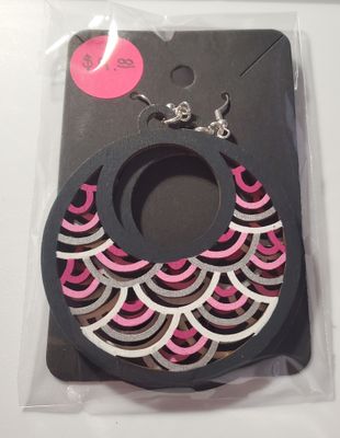 Pink, Silver, Black, &amp; White Painted Wood Earrings