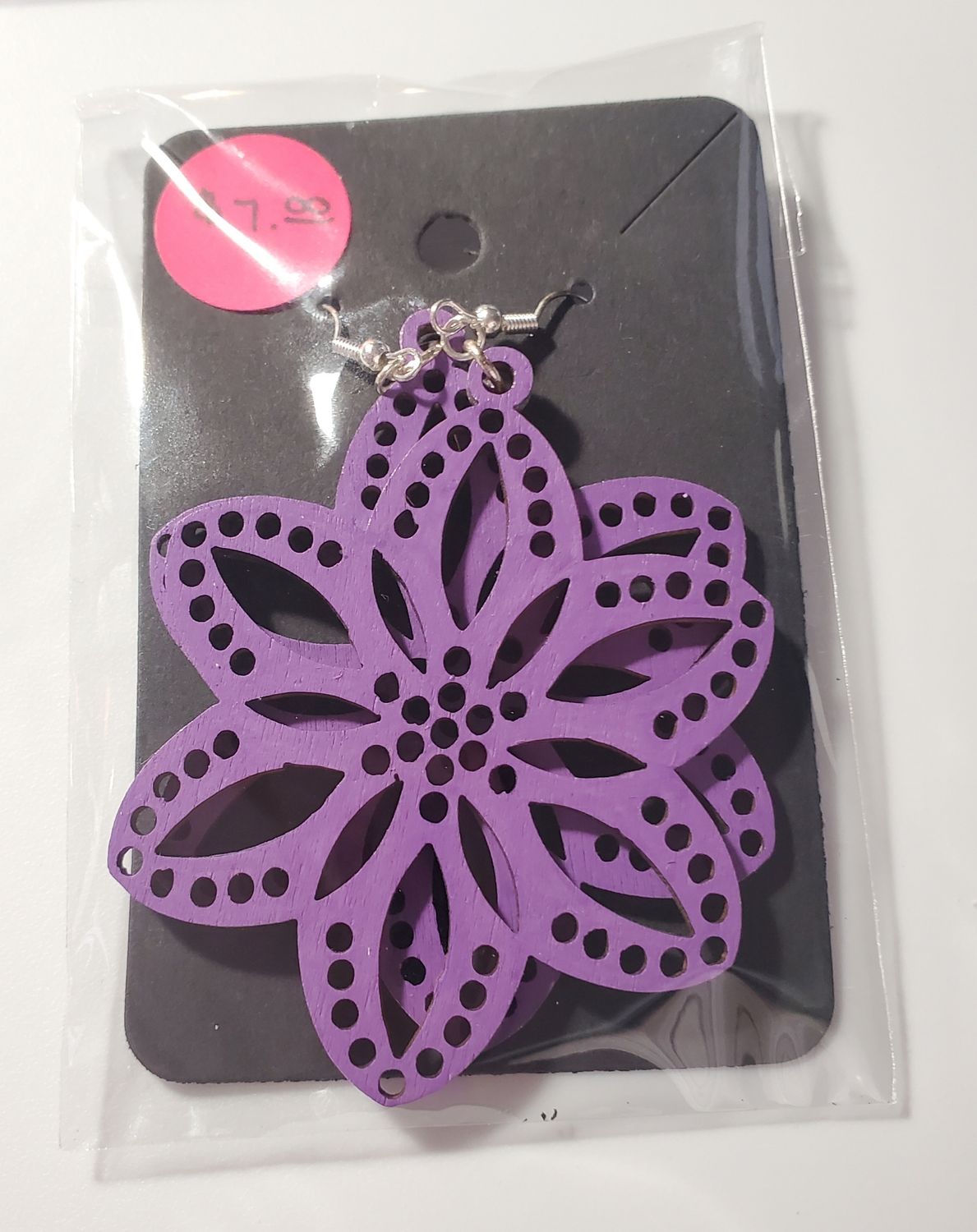 Purple Floral Painted Wood Earrings