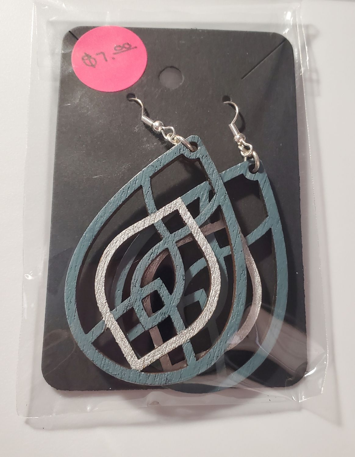Cadet Grey and Silver Painted Wood Earrings