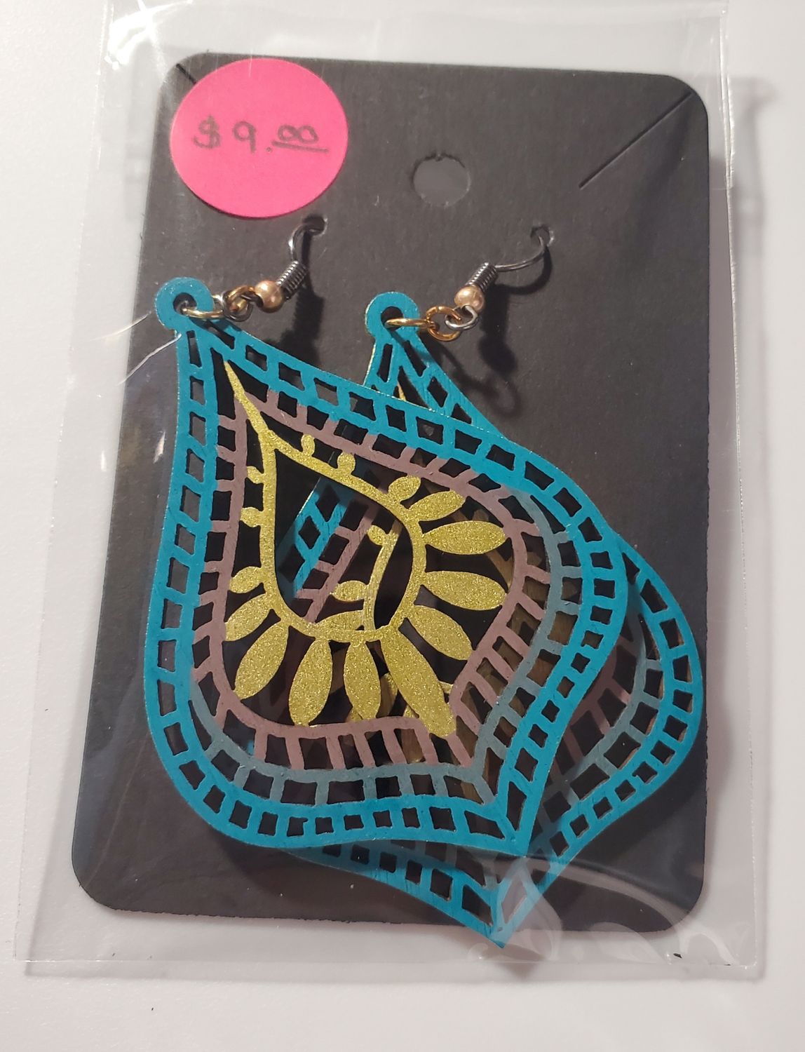 Earthy Royal Painted Wood Earrings