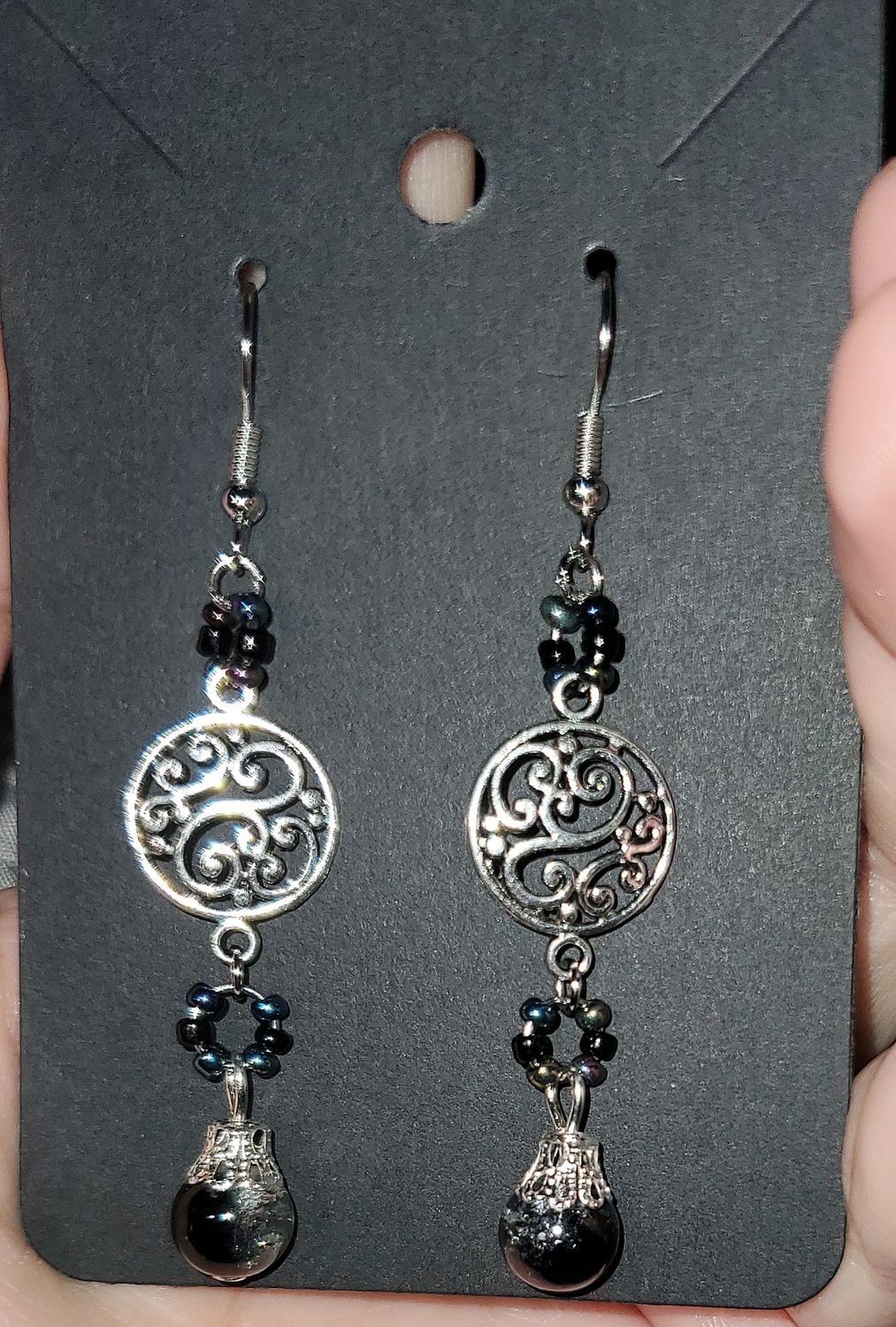 Black Charm Beaded Ring Earrings