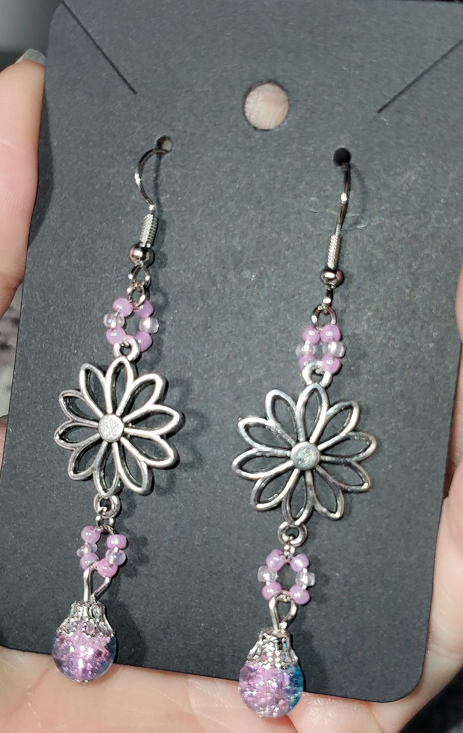 Lavender/Blue Charm Beaded Ring Earrings