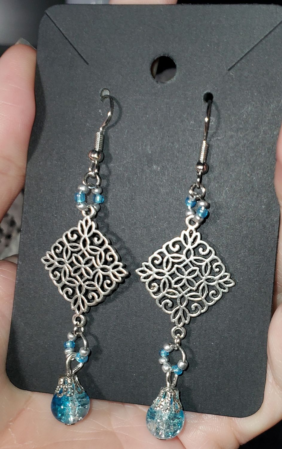 Blue Charm Beaded Ring Earrings