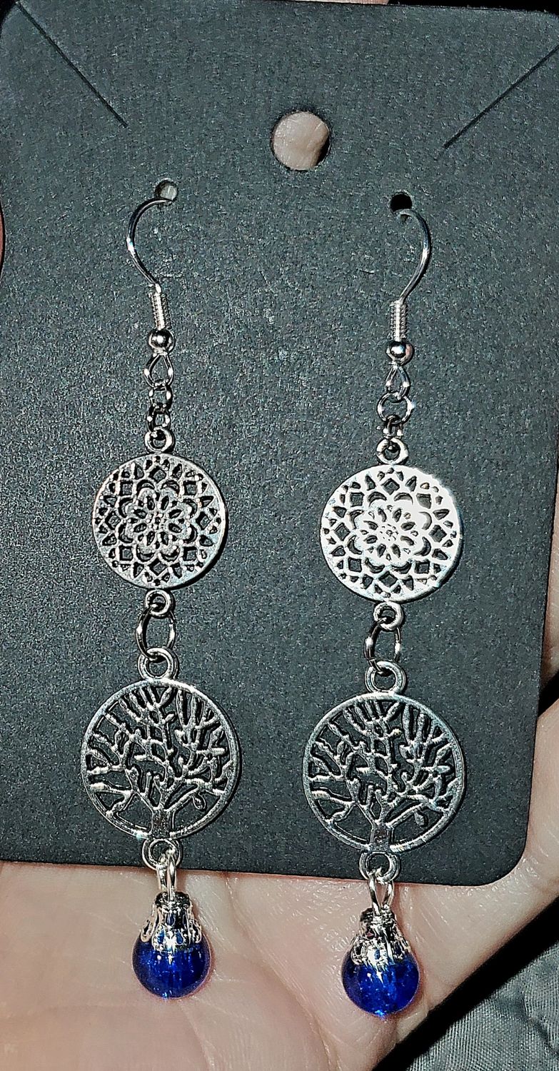 Sapphire Tree Double Charm Earrings