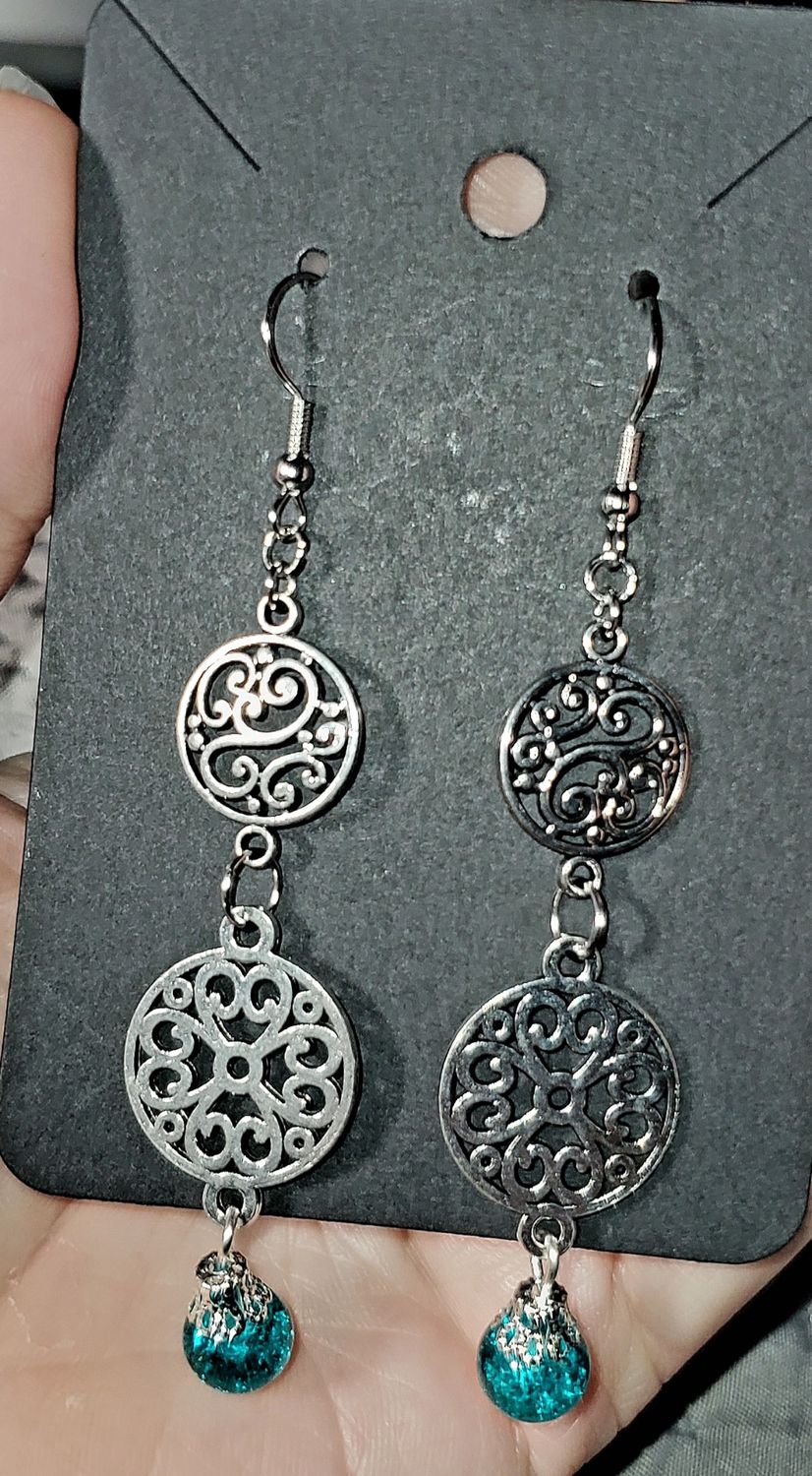Teal Double Charm Earrings