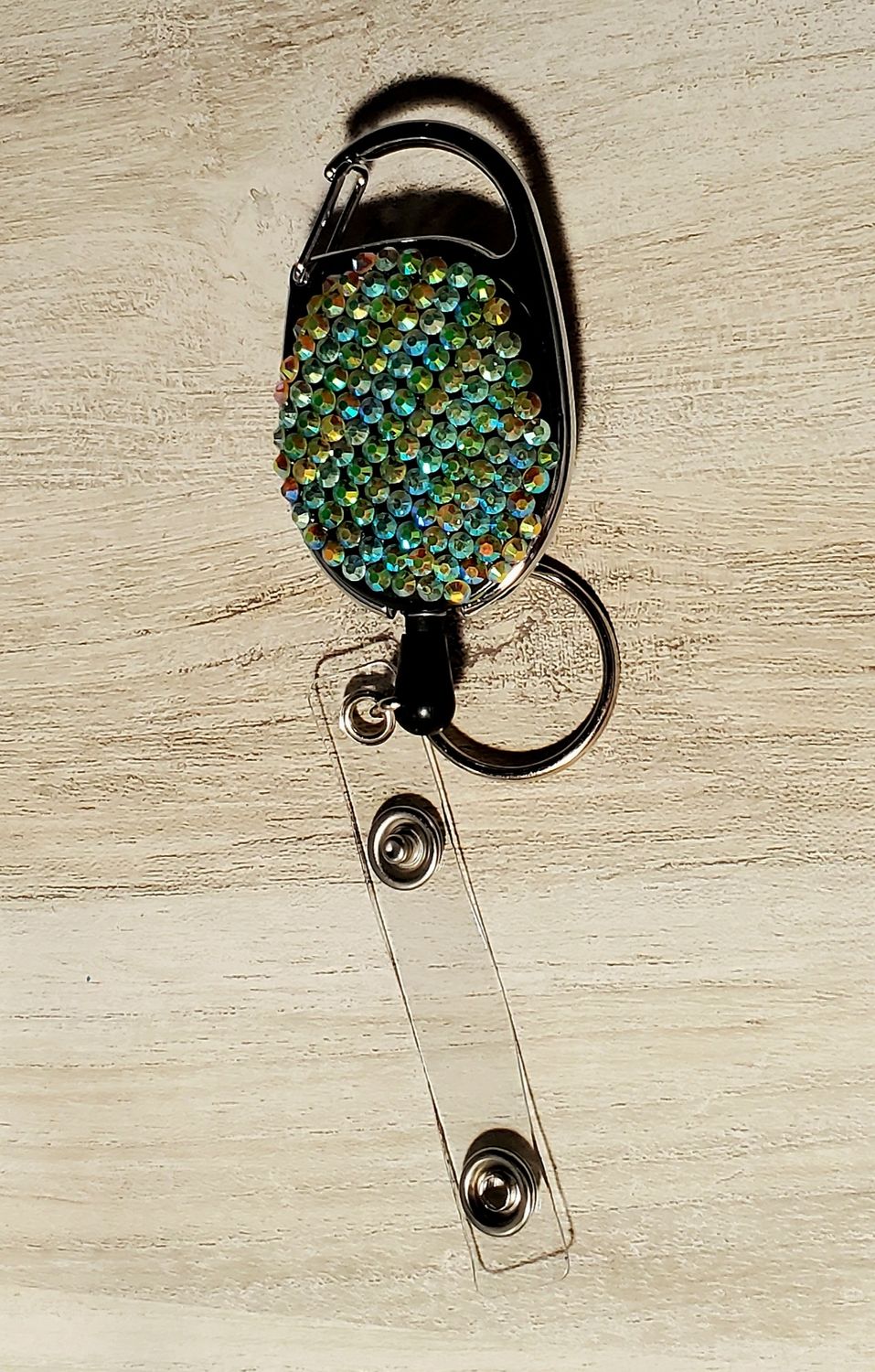 Green/Yellow Slanted Stripe Blingy Badge Reel