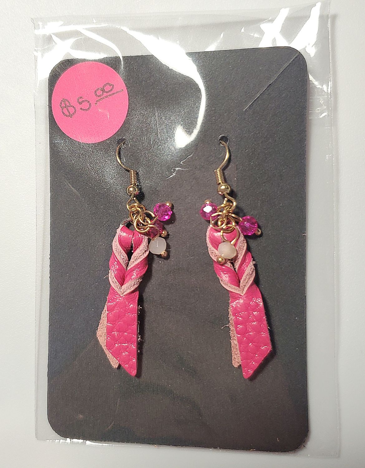 Pink Pleather Charm Earrings
