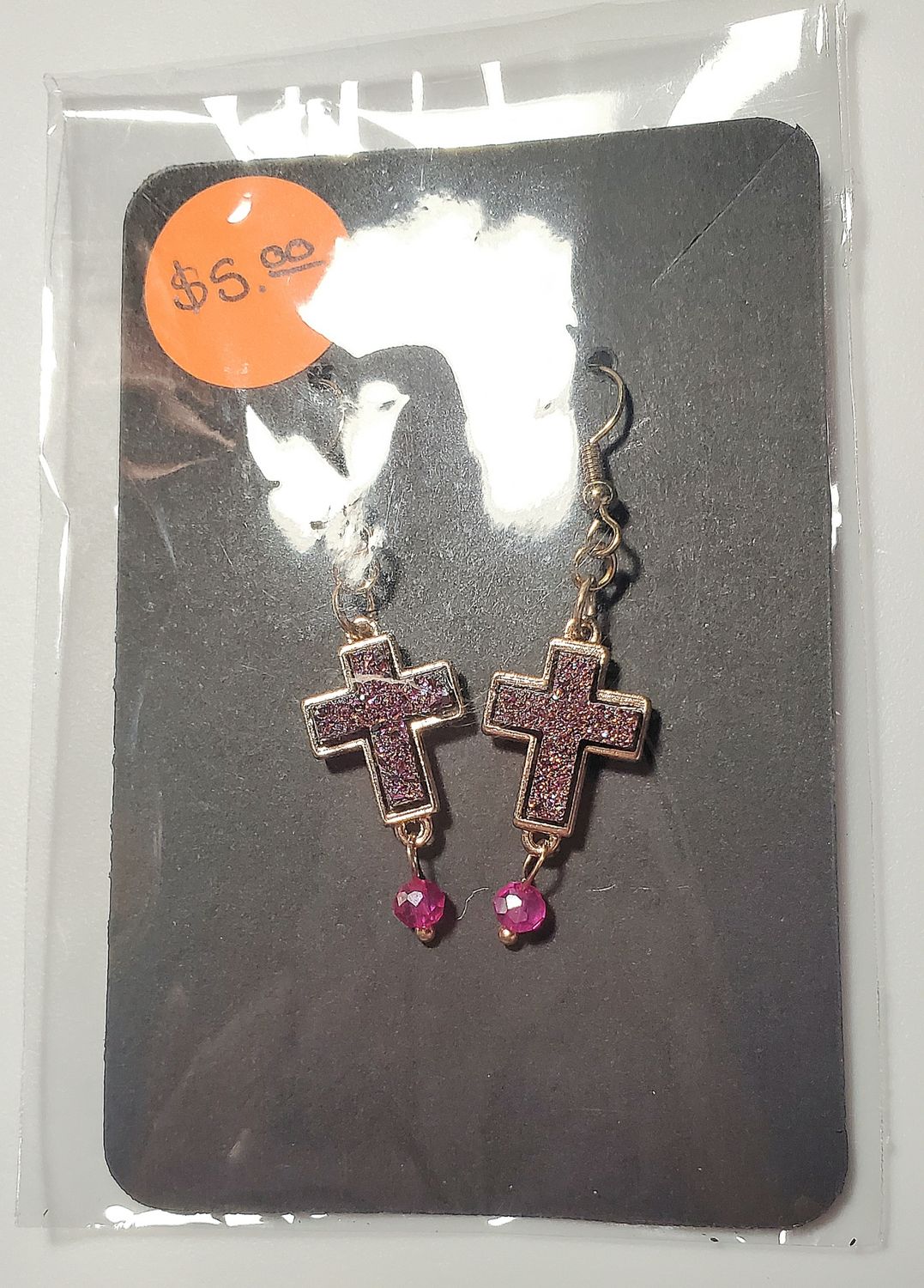 Blingy Pink Cross Earrings