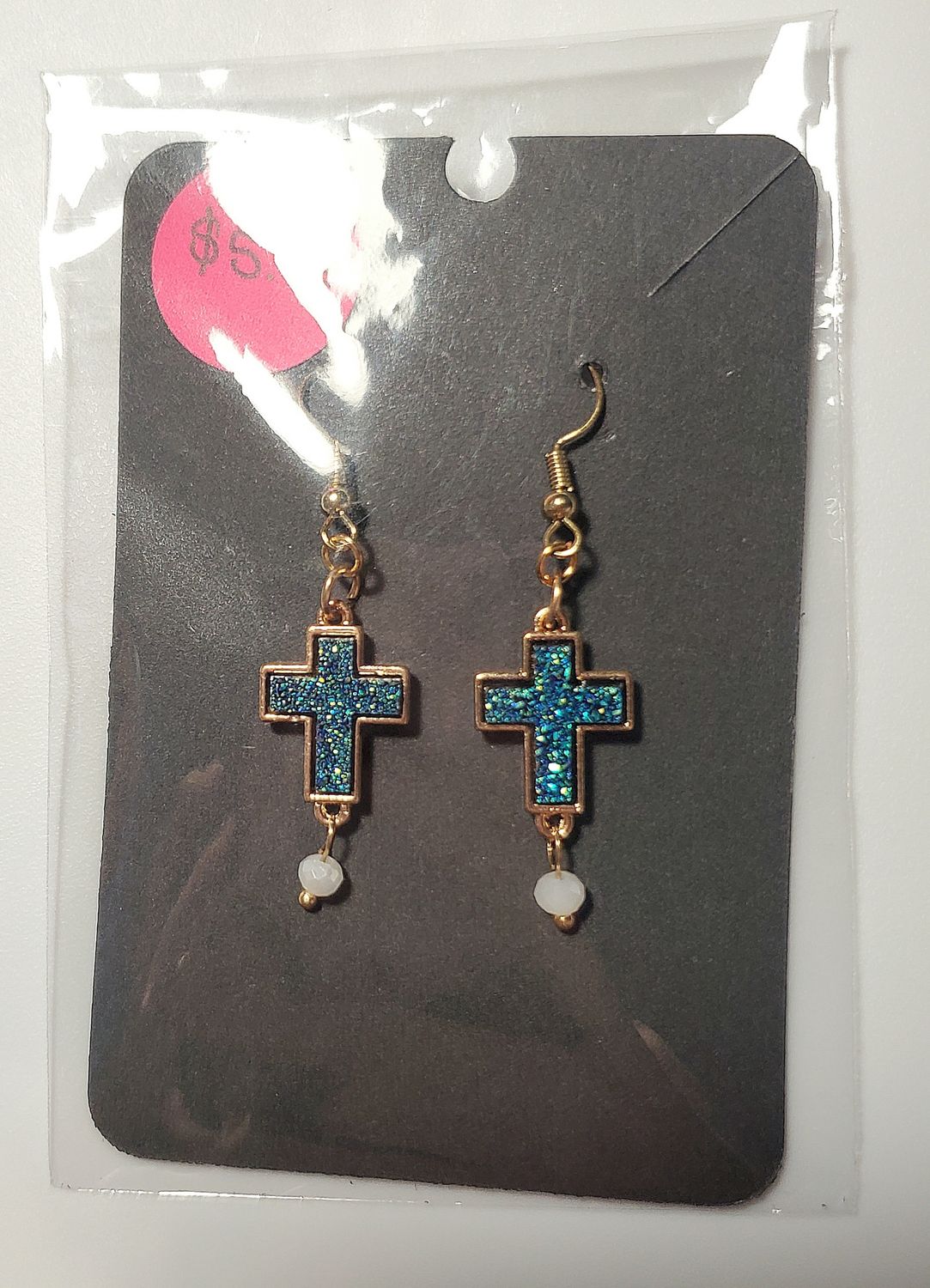 Blingy Blue Cross Earrings