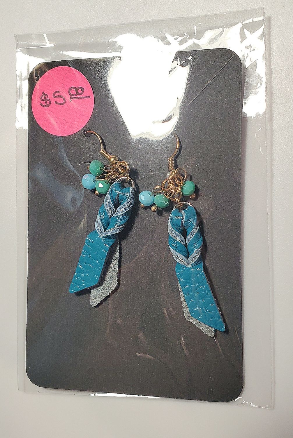 Blue Pleather Earrings