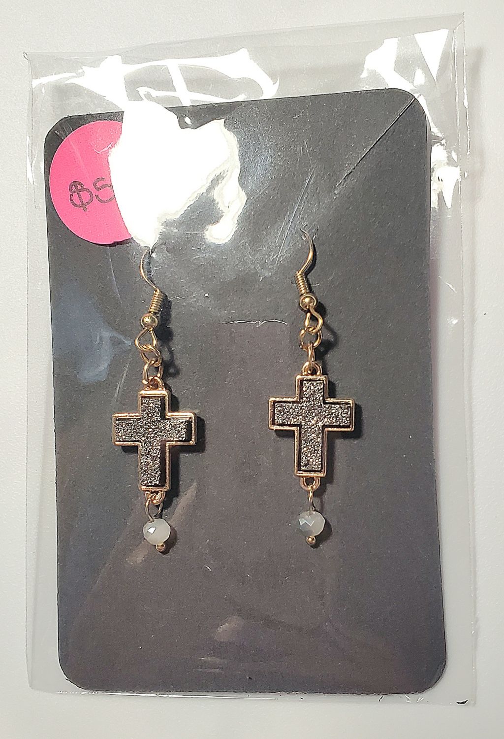 Blingy Gunmetal Silver Cross Earrings