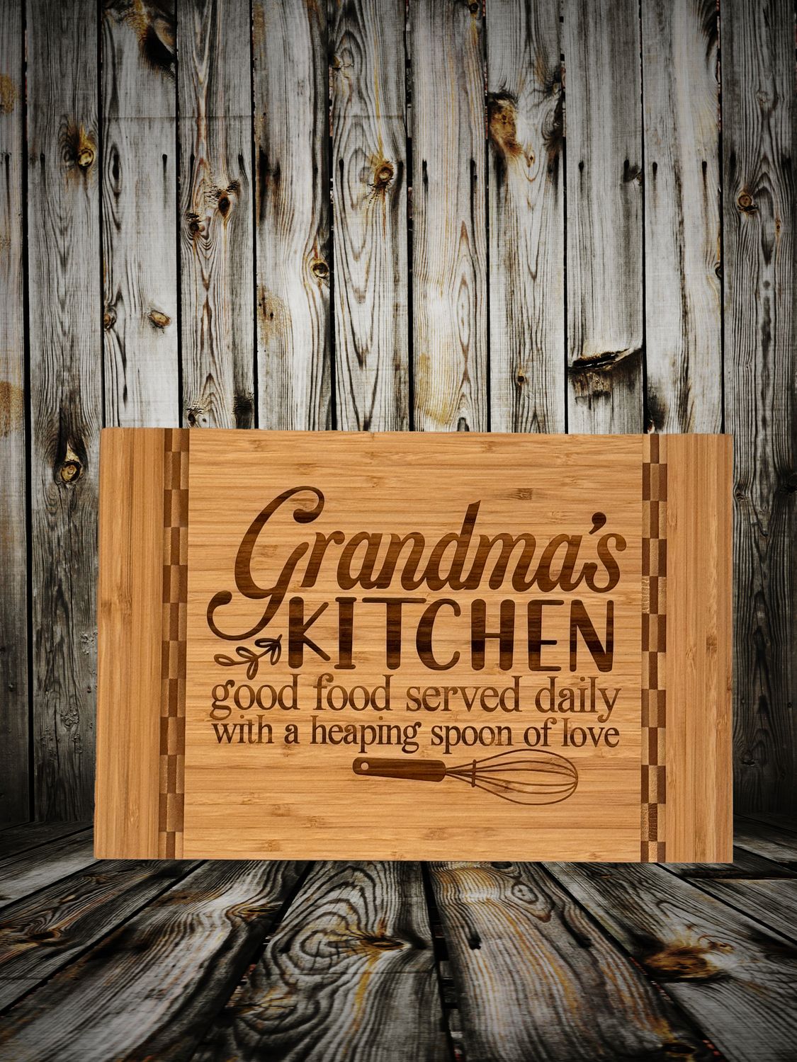 Grandma&#39;s Kitchen Bamboo Cutting Board with Inlay