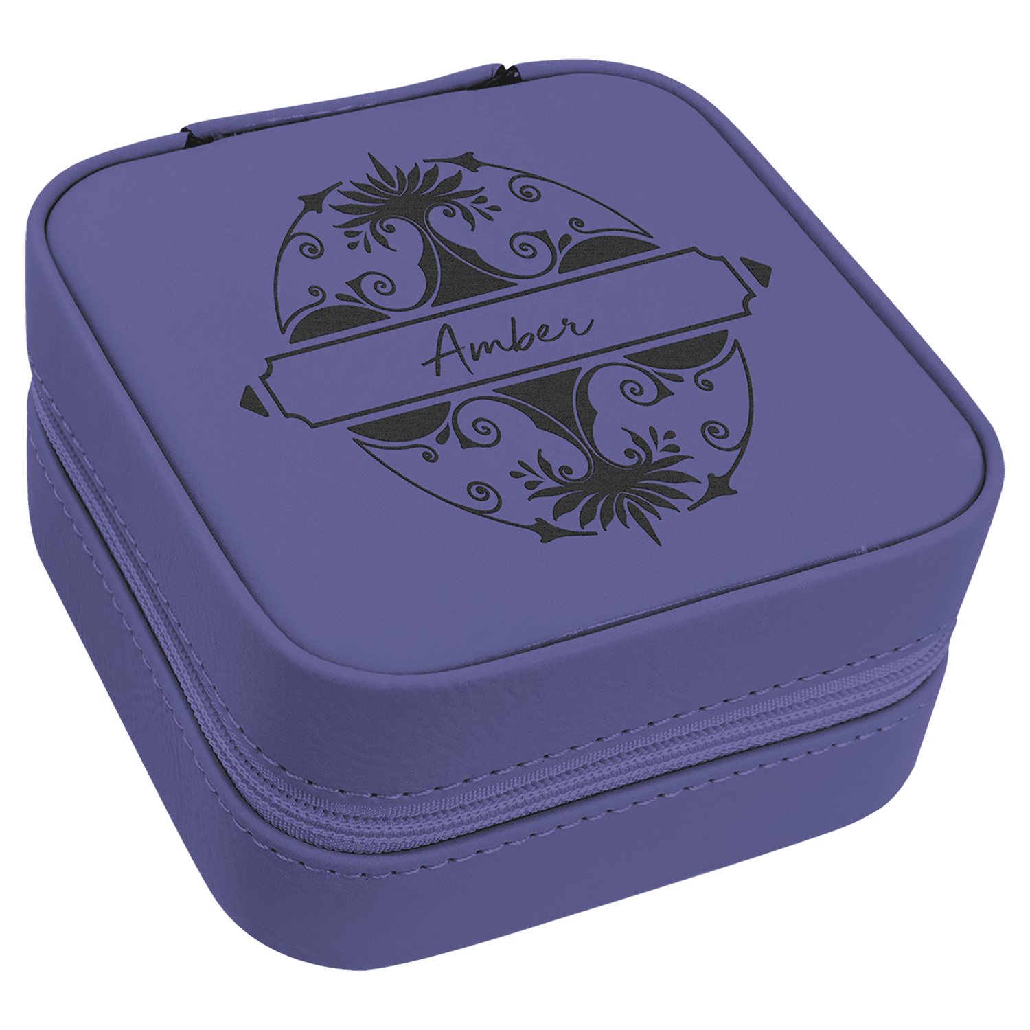 4&quot; X 4&quot; Purple Leatherette Travel Jewelry Box with Black Lining