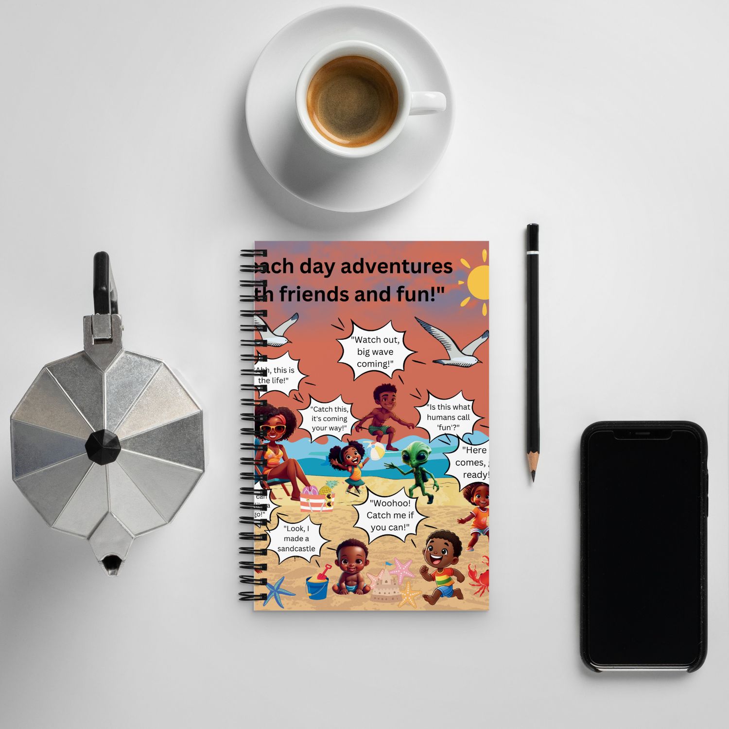 Sunshine and Waves Spiral notebook (Light red/pink)