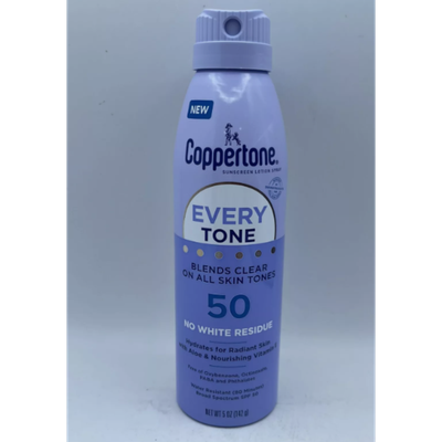 &quot;Coppertone Every Tone Sunscreen Spray SPF 50, 5 oz bottle&quot;