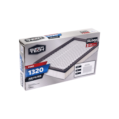 "Super Tech 1320 engine air filter, compatible with Ford and Mercury models (1986-2011), ensures optimal engine performance."