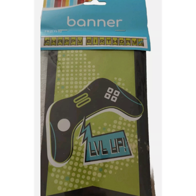 &quot;Level Up Gamers 7 ft Happy Birthday banner, perfect for gaming-themed parties and celebrations.&quot;