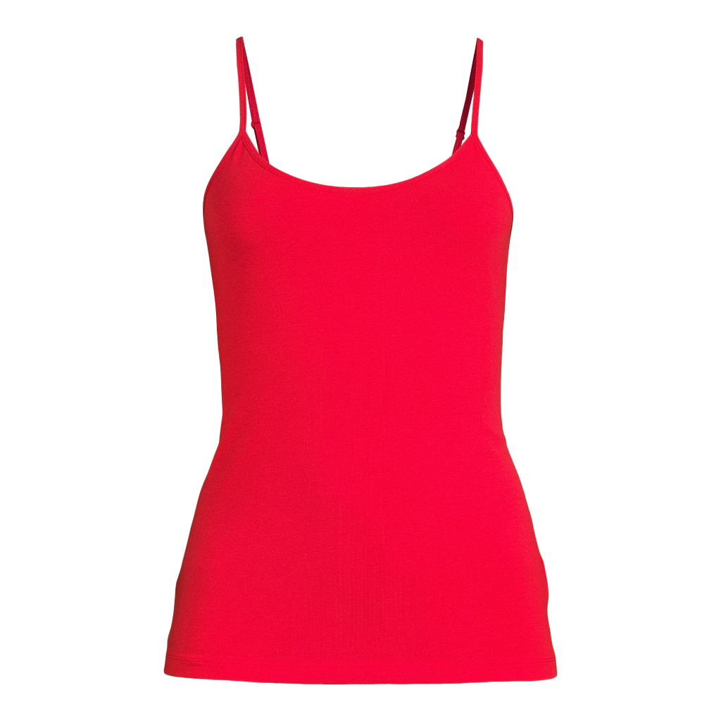 Time and Tru Women&#39;s Cami in Brilliant Red, featuring adjustable spaghetti straps, a scoop neckline, and a fitted design. Size Large (12-14), made from a soft cotton-modal-spandex blend. Brand new with tags.