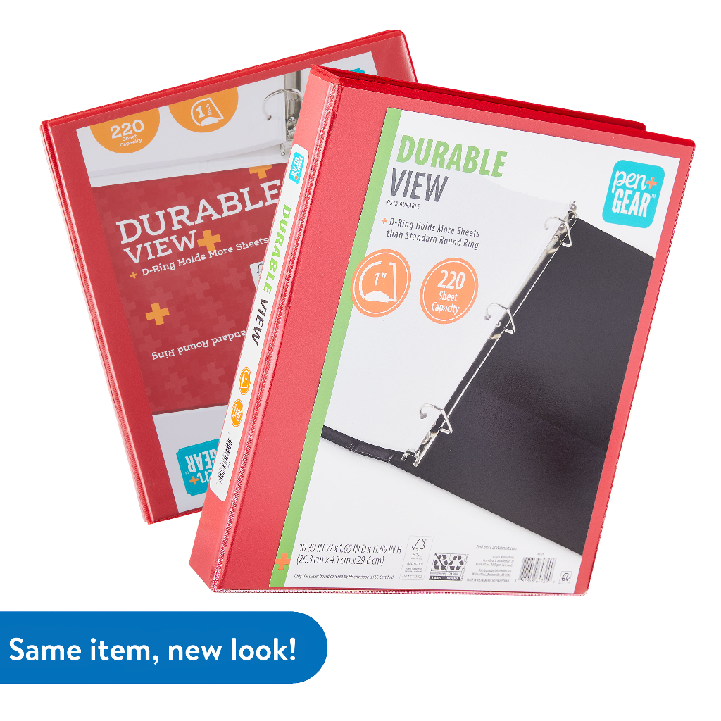 &quot;Pen+Gear Durable View 1 D-Ring Binder, Red (1-Pack)&quot;
