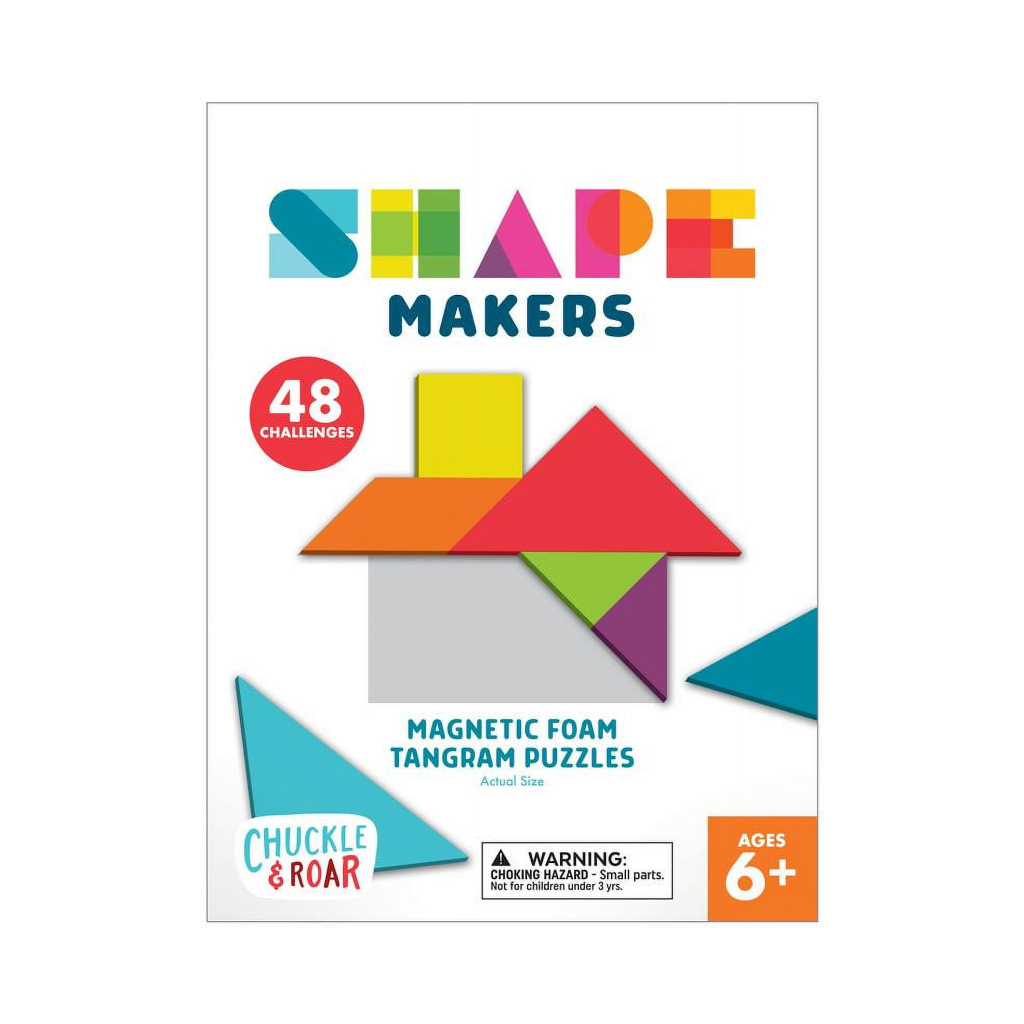 Chuckle &amp; Roar Shape Makers Magnetic Foam Tangrams Game for Kids Ages 6+, Multicolor Educational Puzzle Set with 48 Challenges, Compact Tin for Storage, by Buffalo Games.