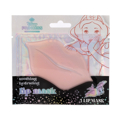 A single coral-colored Disney Princess lip mask in its packaging, suitable for all genders, designed to moisturize and rejuvenate lips.