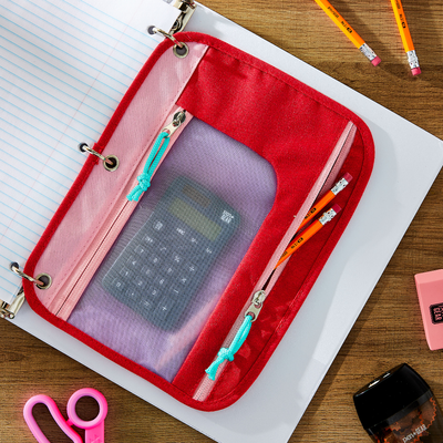 "Pen+Gear Polyester 2-Zipper Binder Pouch in Pink and Red, 10.25 x 7.75 inches"
