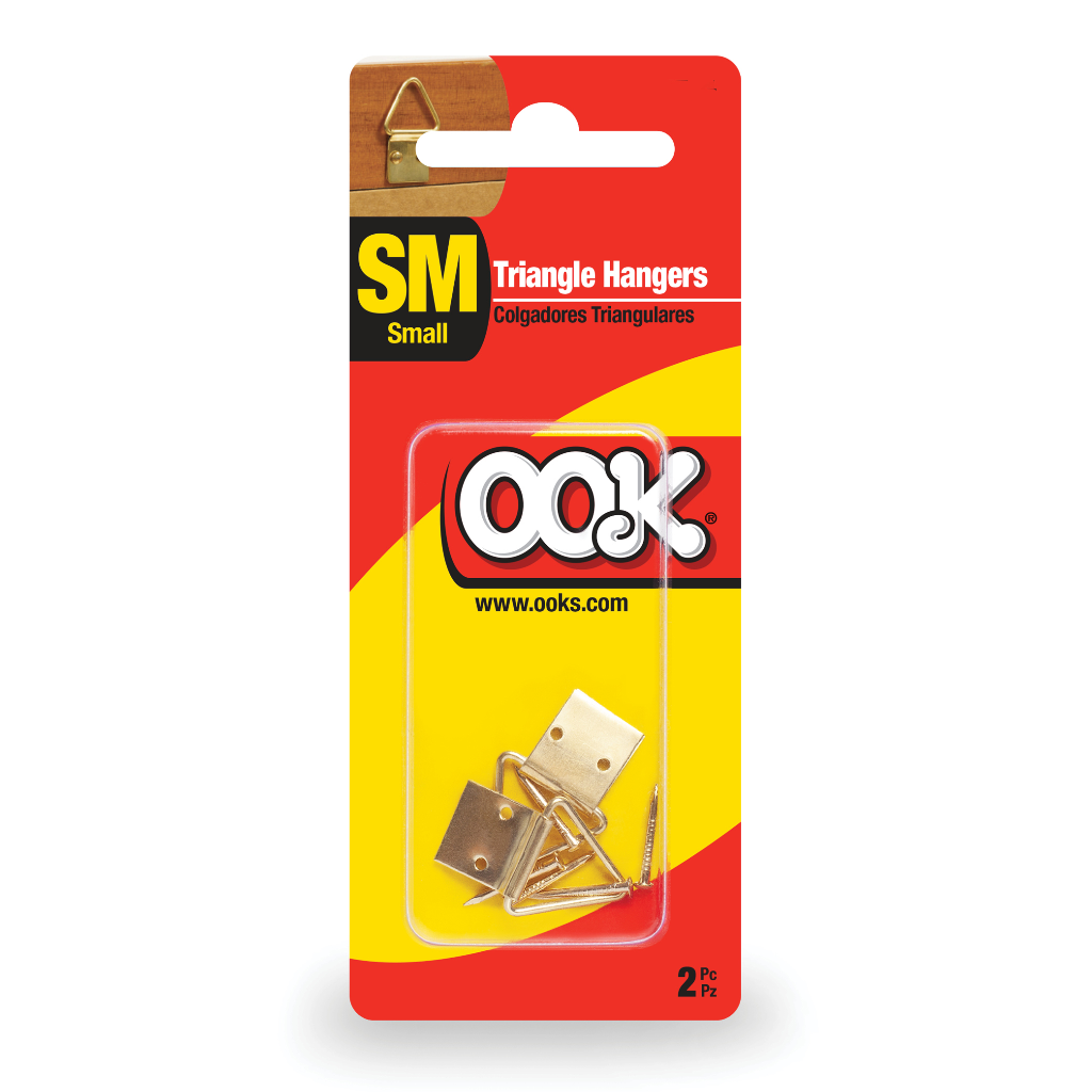 OOK Small Triangle Ring Hanger – Brass Finish, Steel, 2 Pack