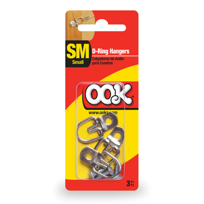 OOK Small D-Ring Hangers, Zinc Plated, 3-Pack