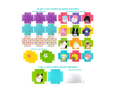Squishmallows DIY No-Sew Blanket &amp; Pillow Kit, Multicolor.