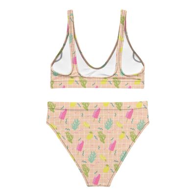 Tropical Blossom Recycled High-Waisted Bikini – eco-friendly, stylish, and comfortable swimwear.