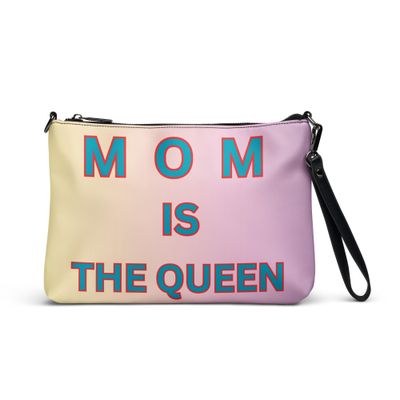  Majestic Mom Crossbody Bag – stylish faux leather bag with &quot;Mom is the Queen&quot; design.