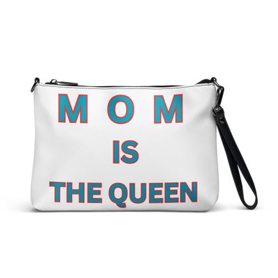 Majestic Mom Crossbody Bag – Stylish faux leather bag with empowering &quot;Mom is the Queen&quot; message.