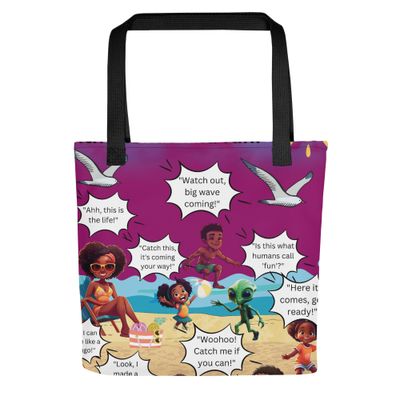 Sunshine and Waves Adventure Purple Tote Bag – stylish, spacious, and durable with vibrant colors.
