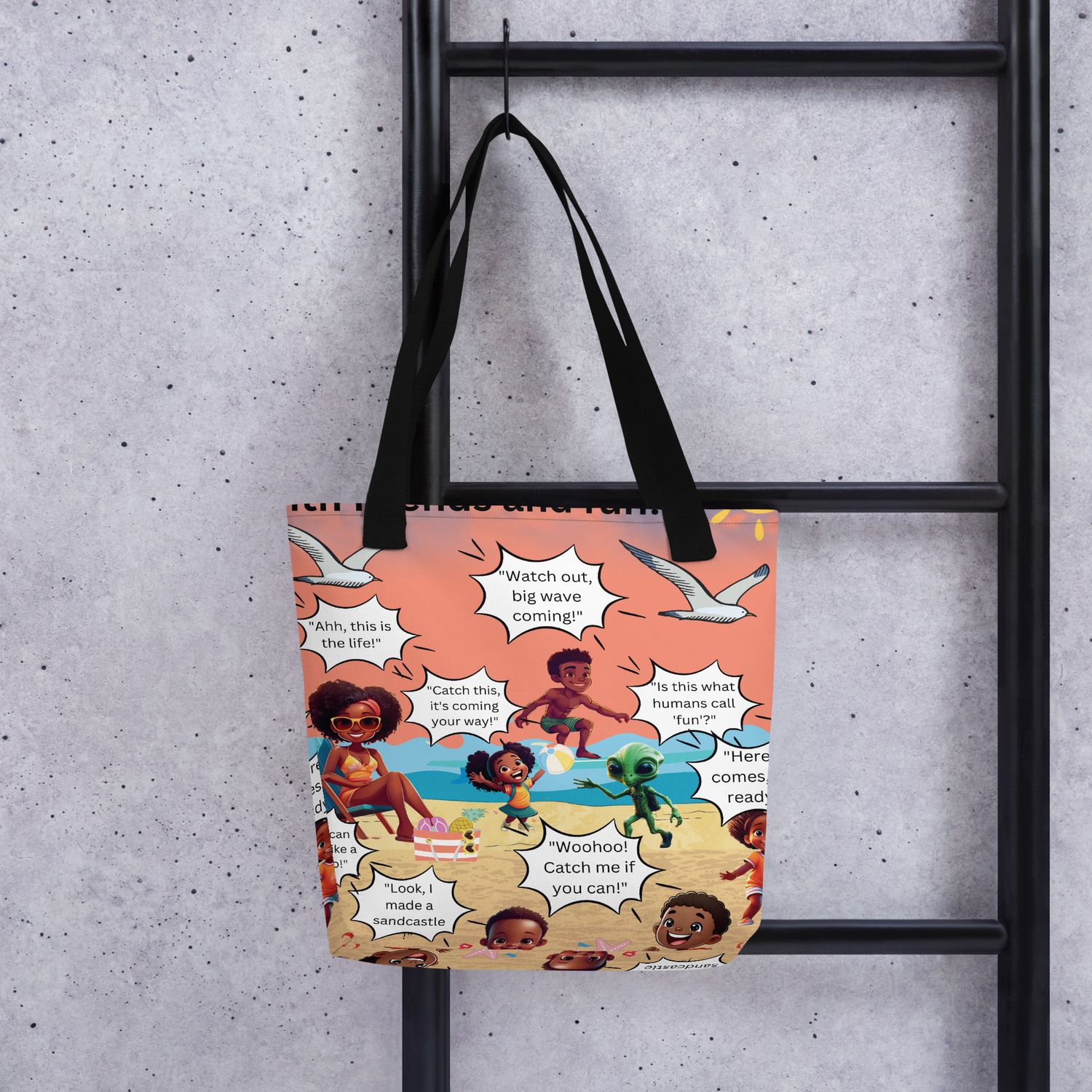 Sunshine and Waves Adventure Pink Tote Bag – coral-colored, spacious, and stylish tote with durable handles.