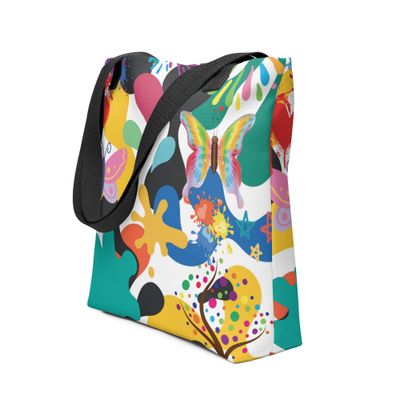 A Colorful World Tote Bag – vibrant, spacious, and durable with comfortable handles.