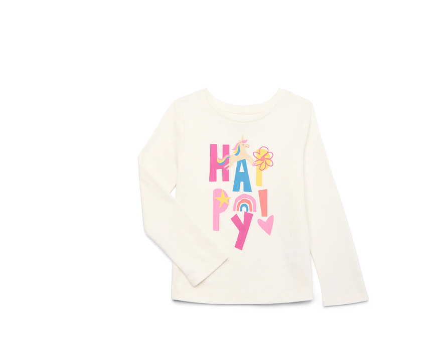365 Kids By Garanimals Girls&#39; Long Sleeve Graphic T-Shirt –Egret (Size 7)