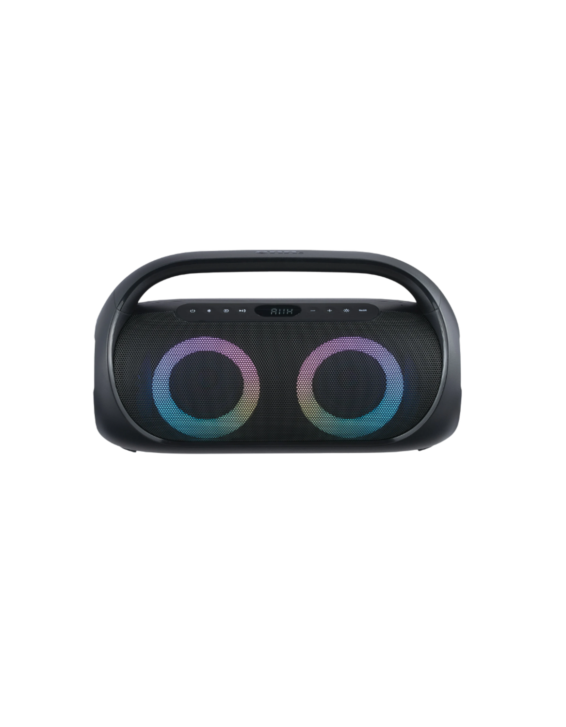 onn. Portable FM Boombox with Bluetooth &amp; LED Lighting - Black