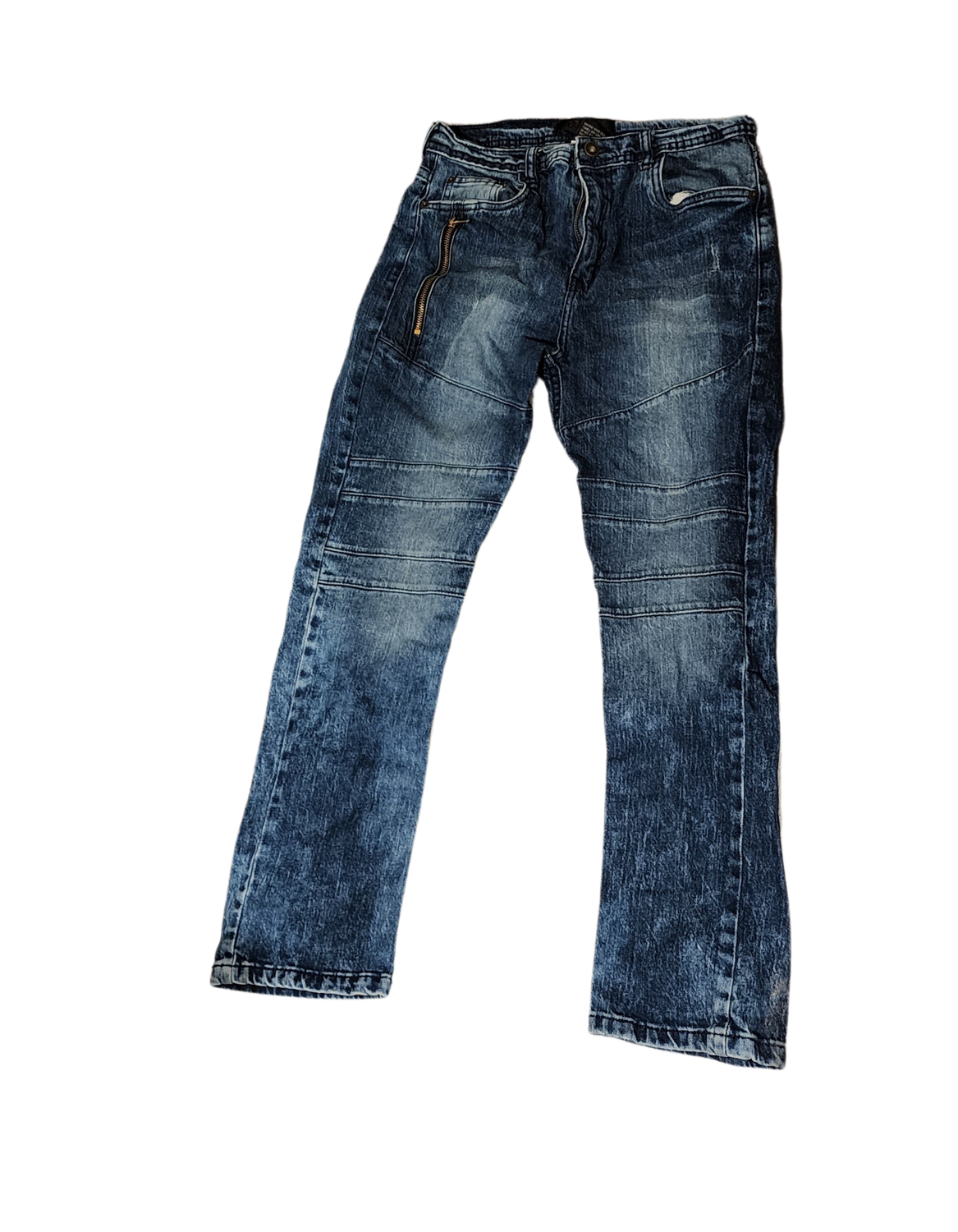 GS-115 Premium Distressed Biker-Style Jeans – Size 16, Blue Denim