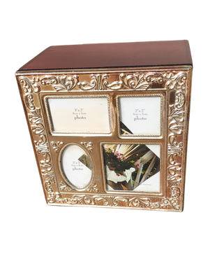 Godinger Silver-Plated Multi-Photo Keepsake Jewelry Box – Ornate Vintage-Style Design – Wooden Base