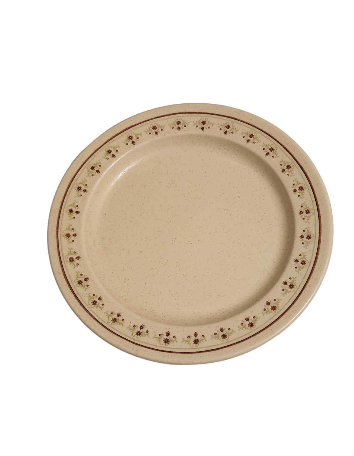 Vintage Anchor Hocking Chantilly Stoneware Saucer Plate – USA – Brown &amp; Green Floral Scroll – 8.5 oz
