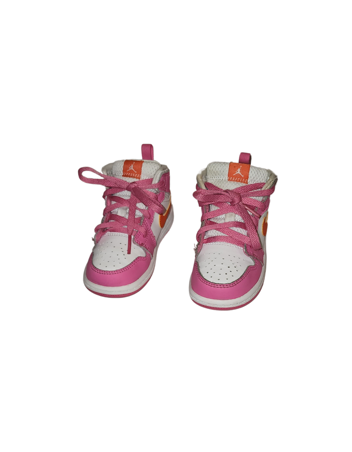 Nike Air Jordan 1 Mid SE (GS) Pink Orange White Kids Sneakers Size 8C