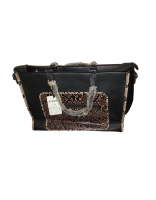 KT MOUW Large Tote Bag Black with Snake Print Accents – Multi-Compartment – Used