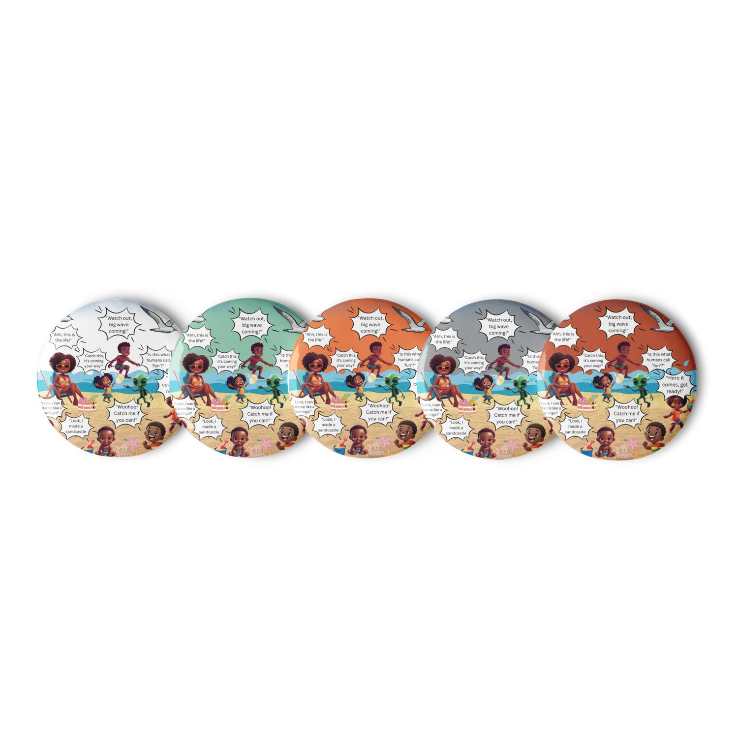 🌞 Sunshine and Waves Adventure Pin Button Set (Pack of 5)