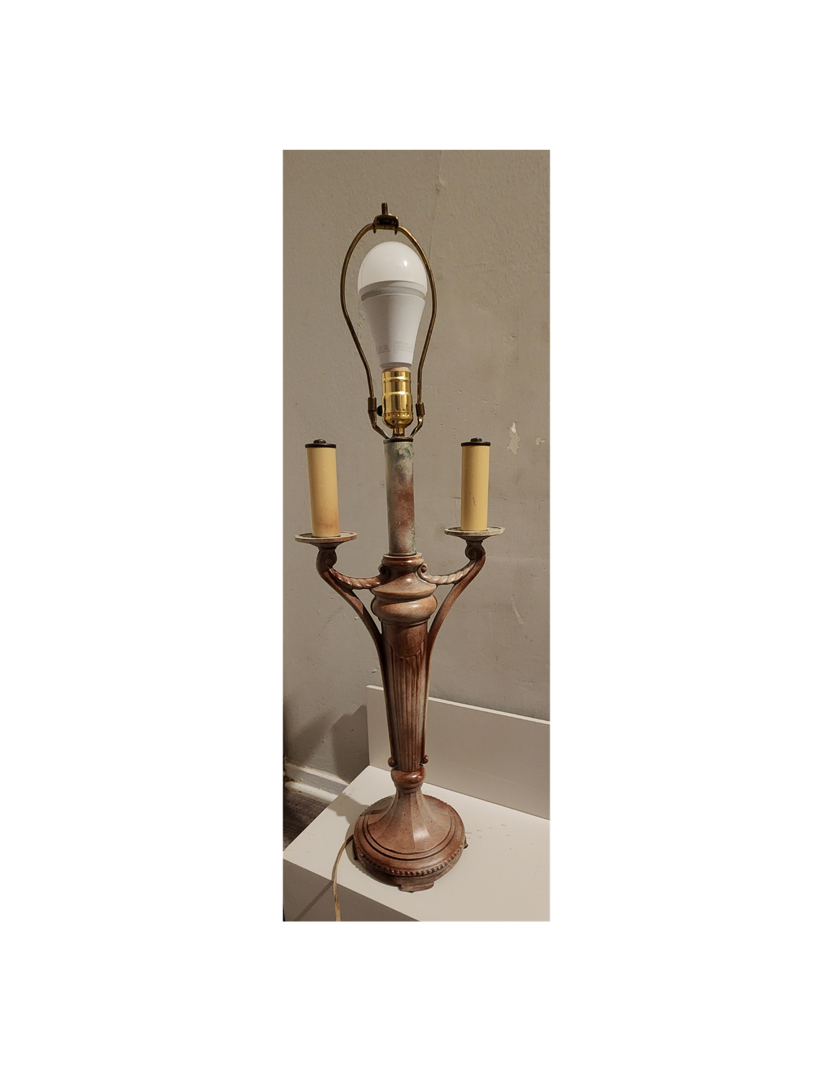 Vintage Berman Style Candelabra Table Lamp – 3-Way Socket, French Provincial Design, Antique White Finish