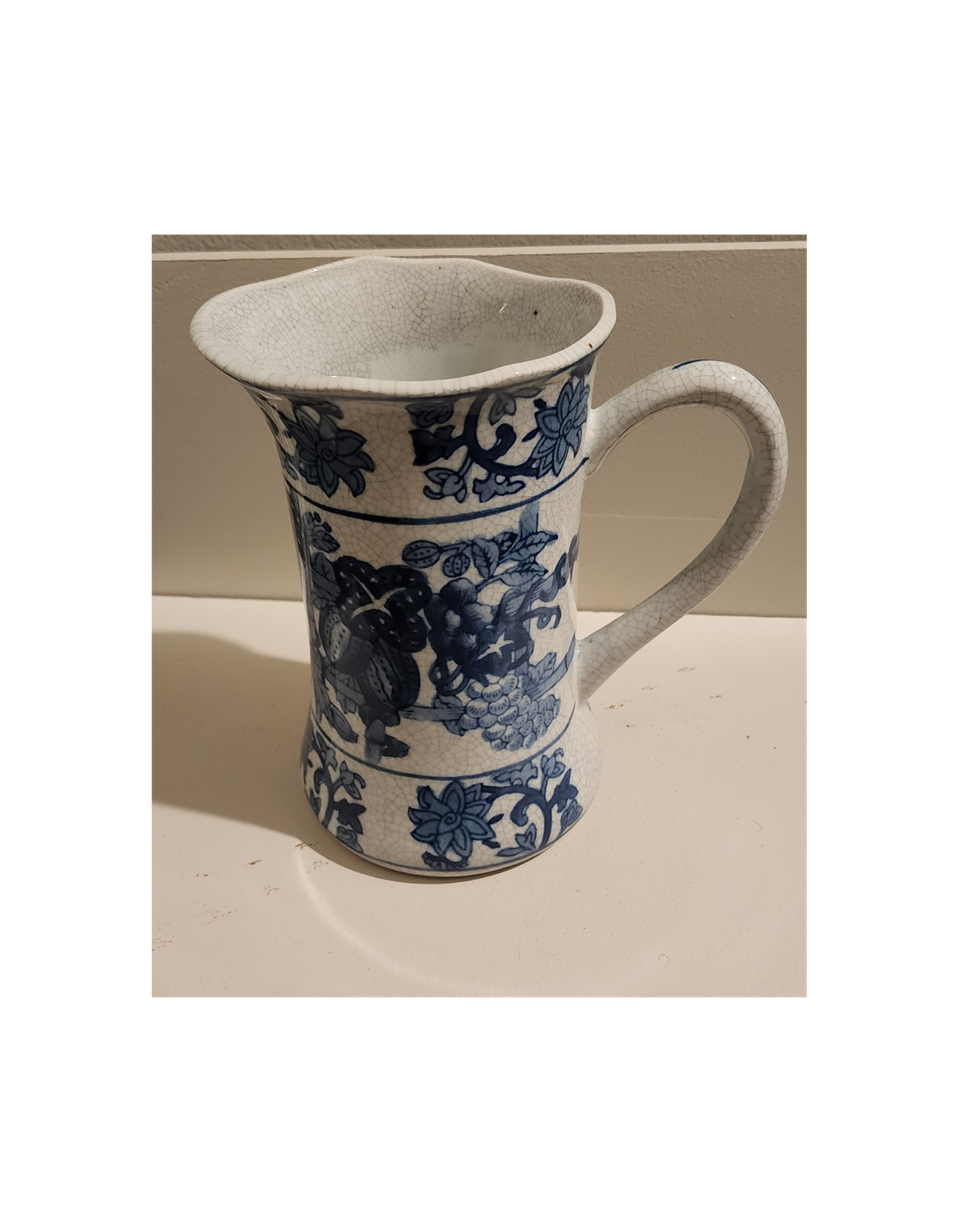 Vintage Blue and White Chinoiserie Floral Pitcher – Ceramic Porcelain Vase – 28 oz
