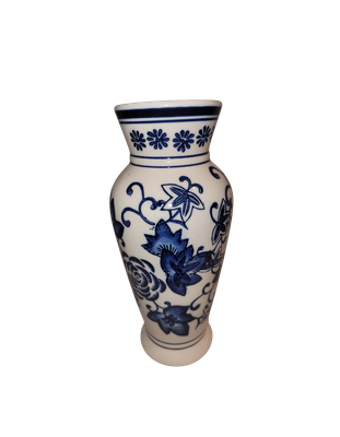 Blue &amp; White Chinoiserie-Style Vase – 8 1/8” Ceramic Porcelain Look – Designspirations – Floral Scroll Pattern