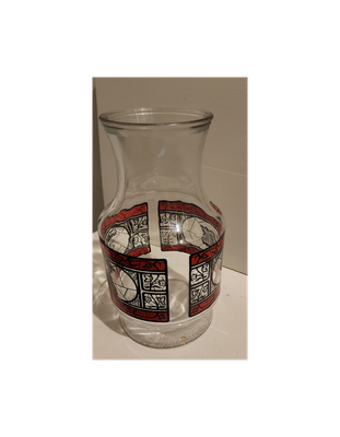 Vintage Godfather’s Pizza Coca-Cola Glass Carafe – 1980s Restaurant Pitcher – Faux Stained Glass – 29.5 oz – Libbey Glass USA